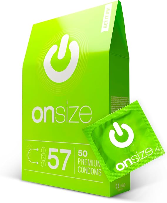 ON ONsize Premium Condoms - 50 Pack, 57mm, 0.07mm Thickness, Sustainable & Vegan, Men's Condoms