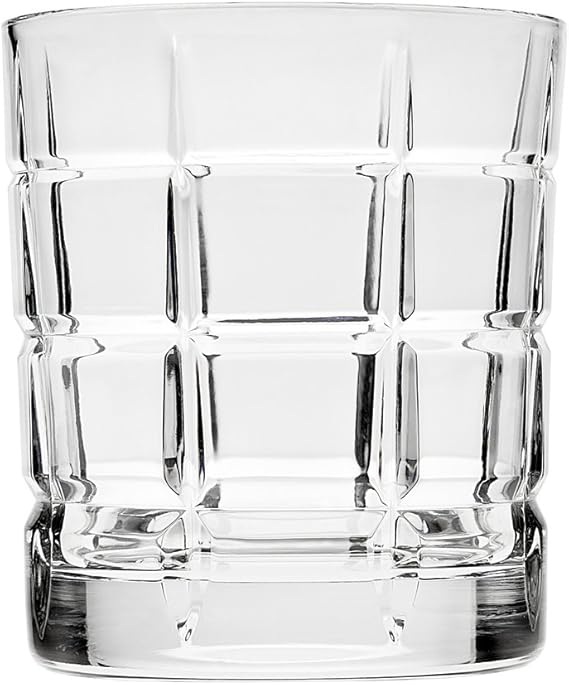 Godinger Plaid Double Old Fashioned Glasses, Set of 4, 10oz, Silver, Crystal, Reusable, Modern, Traditional, Home Bar, Kitchen, Gift, Adult, Plaid Pattern, Polished Finish