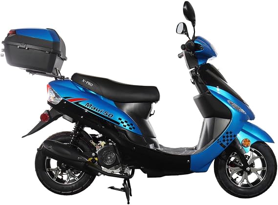 X-PRO 50 Gas Moped with 10" Aluminum Wheels, Rear Trunk, Electric/Kick Start! (Blue)