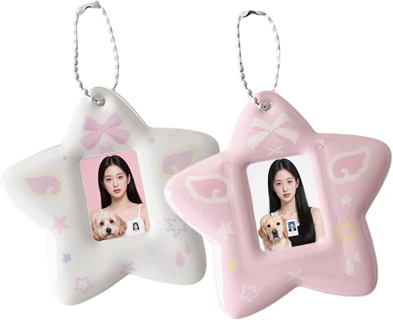 2 Pack Photocard Holder Keychain White and Pink Stars Photocard Holder Ideal for Idol Fans to Display Photos Cute Portable Keychain Accessory