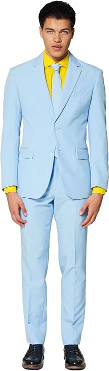 Opposuits Mens Solid Color Party Suit 3-Piece Prom & Wedding Suit Set with Jacket, Pants and Tie