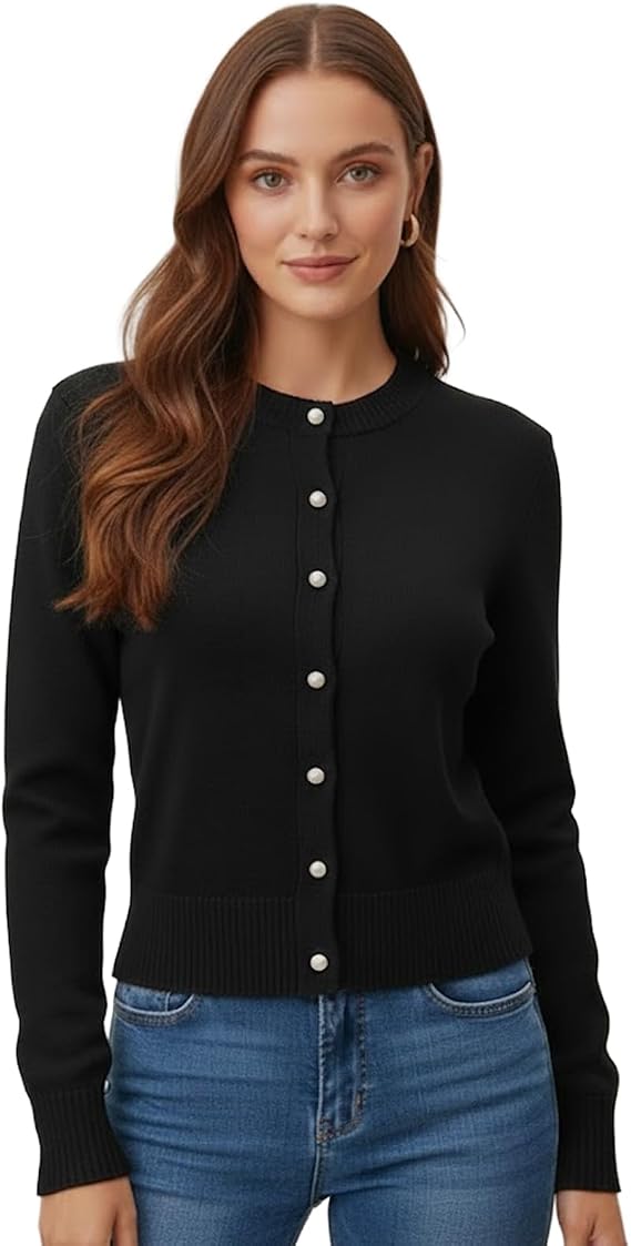 Women's Casual Slim Fit Cardigan Sweaters Long Sleeve Button Down Lightweight Waist Length