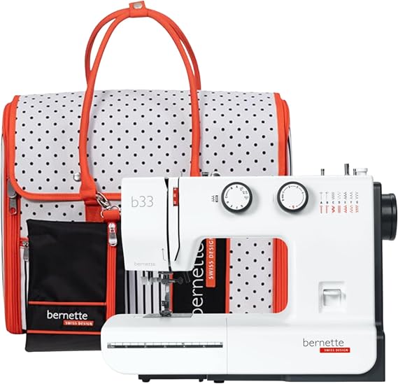 B33 Swiss-Designed Sewing Machine with Free Tote Bag | 15 Stitches, SemiAutomatic Needle Threader, 5 mm Stitch Width, 2Step Presser Foot Lift, Manual Thread Cutter
