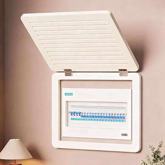 Vibeo Flip Breaker Box Cover White, Breathable Decorative Fuse Box Cover Cabinet, Hide Electrical Panel for Wall, Vertical Punching Meter Box Cover(14x10in/35x25cm)