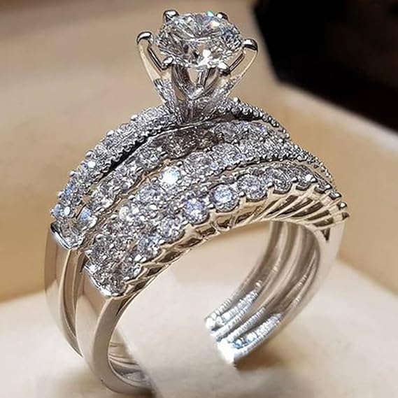 925 Sterling Silver Ring Fashion Hand Accessories 4ct Zircon Diamonds Stone Double Zircon Engagement Ring Diamond Ring Wedding Dinner Bridal Ring Jewelry-Making-Patterns 10