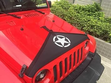Auto Exterior Accessories Engine Hood Cover Front Hood Cover Bra Protector T-Style Triangle Panty Cover Compatible with Jeep Wrangler JK Series 2007-2017 (Bro Hood Cover_Black Star)