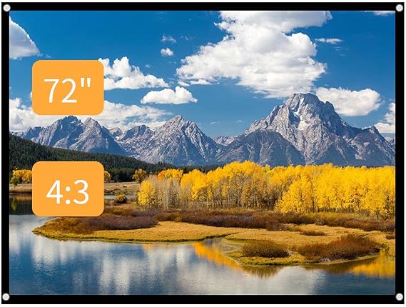 Richer-R Projector Screen, 60-100 Inch 16x9 Projector Screen Rear Projection Screen ,Portable Foldable Non-Crease Projector Curtain Screen 4:3 for Outdoor Camping Movie Open-air Cinema,White (72in)