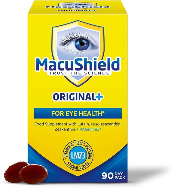 MacuShield Original Plus Capsules, 90-Day Pack | Eye health supplement, Maintains normal vision, Lutein zeaxanthin meso-zeaxanthin, Vitamin B2 riboflavin