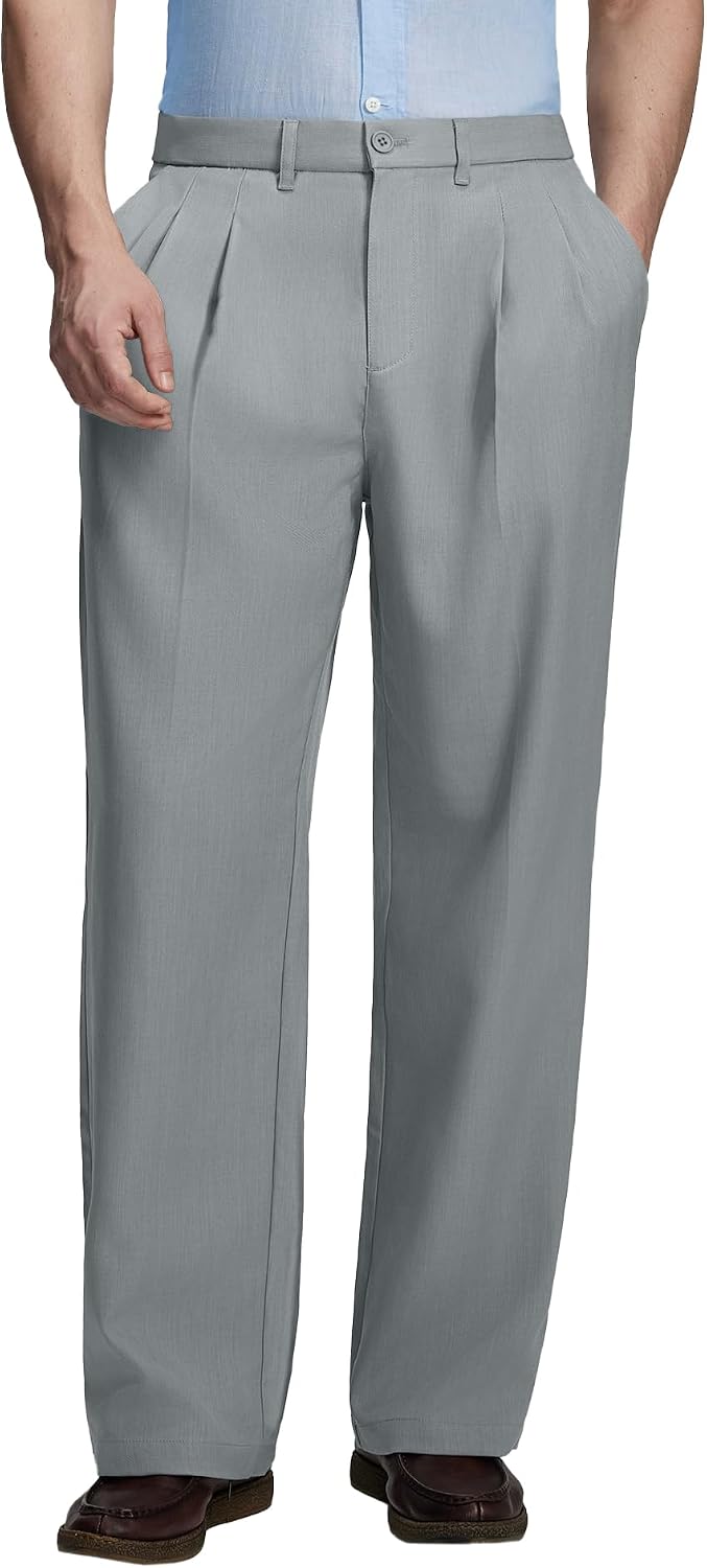 Susclude Mens Baggy Dress Pants Old Money Casual Pleated Wide Leg Slacks Relaxed Fit Fashion Vintage Work Office Trousers