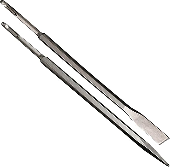 24-Inch SDS Plus Chisel Set, 3/4 Inch Flat Chisel and Point Chisel with Sds Plus Shank Ideal for Concrete Demolition, Tile Removal Chisel Tool for SDS Plus Hammer Drill Attachment
