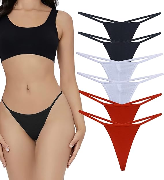 6 Pack Cotton Thongs Women's G-string T-Back Breathable Panties Bikini Underwear