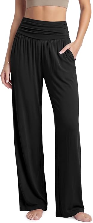 ODODOS Women's Wide Leg Palazzo Lounge Pants with Pockets Light Weight Loose Comfy Casual Pajama Pants-26/28/30"/32" Inseam