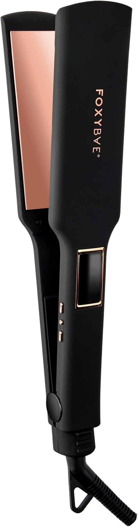 FoxyBae Flat Iron Hair Straightener - TRES Sleek 1.75" Wide Plate Titanium Flat-Iron - Dual Voltage Portable Professional Hair Straightener - Hot Tools - Locks Moisture & Shine [Black Rose-Gold]