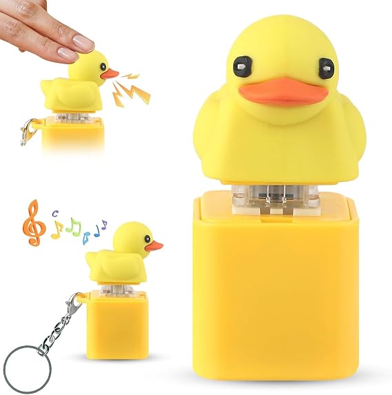 2Pcs Duck Sound Button Keychain, Fidget Clicker with Real Sound & LED Light | Funny Interactive Desk Stress Fidget Toy for Kids Adults