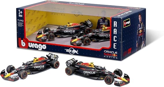 - 1 Set of 2-Car Formula for Red Bull Max Verstappen #1 & Sergio Perez #1 F1 World Champions 2024 1/43 Scale Bburago 38173