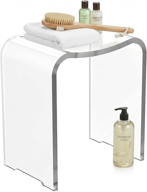 WAHFAY Acrylic Shower Bench, Clear Shower Chair for Inside Shower, Modern Waterproof Bath Seat with Rounded Edge, Bathroom Stool with Handle Hole, 300lbs Weight Capacity