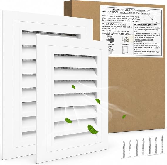 12"*18" Gable Vent,Aluminum Alloy Wall Vent Shed Vents,with Removable Strainer and 180 Degree Opening Angle.Ideal for Attic,Shed,Garage,Play House,Coop.[Inside Dimensions:10"w X 16"h]-White 2 Pack