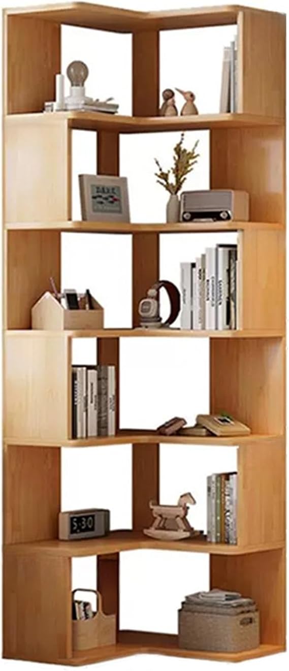 Corner Shelf, L-Shape Corner Bookshelf, Open Bookcase with Storage Shelves, Bookshelves with Baffles, for Home Office, Living Room, Bedroom(L55xW55xH192cm)