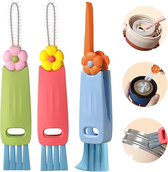 3-in-1 Cup Lid Cleaning BrushMulti-Functional Bottle & Straw Cleaner with Scraper, Crevice & Angled Brush Deep Clean Coffee Mugs, Water Bottles, Tumblers & More Durable, Heat-Resistant PP