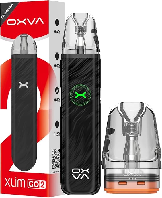 OXVA Xlim Go 2 Pod Kit 30W- 1500mAh Fast-Charging Battery, Adjustable Airflow, 2ml Leak-Resistant Pod, Compatible with Xlim V3 & EZ Pods, MTL & RDL Vaping- Nicotine Free (Black Shadow Kit)