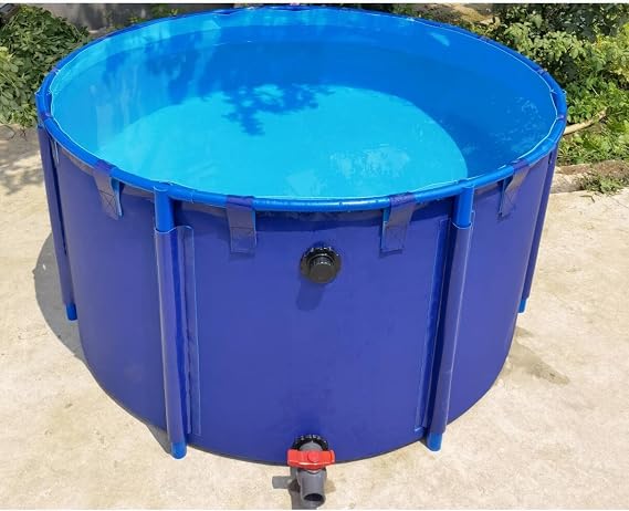 Pool Above Ground, Canvas Fish Pond Circular Thickening Pool | Large Collapsible Durable Plastic Pond with Bracket for Koi Culture Agricultural Irrigation (2*0.8m)