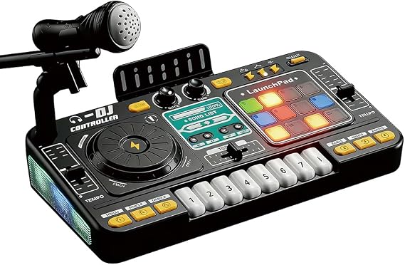 Musical Toy Electronic DJ Mixer Controller Kids' DJ Board with LED Lights Sound Effects Microphone Piano Electronic Table Gift