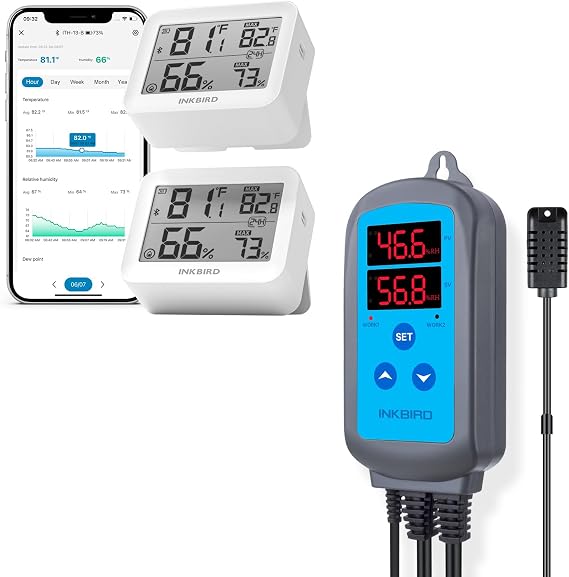Inkbird ITH-13-B Hygrometer Thermometer 2-Pack Bundle with Inkbird Humidity Controller IHC200