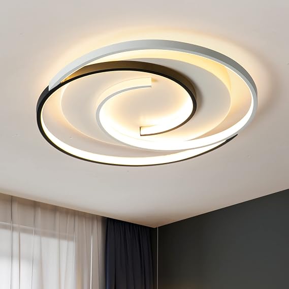 Modern LED Ceiling Light 36W 50cm with Remote Control Geometry Round Black and White Dimmable Flush Mount for Living Room Bedroom Kitchen [Energy Class F]
