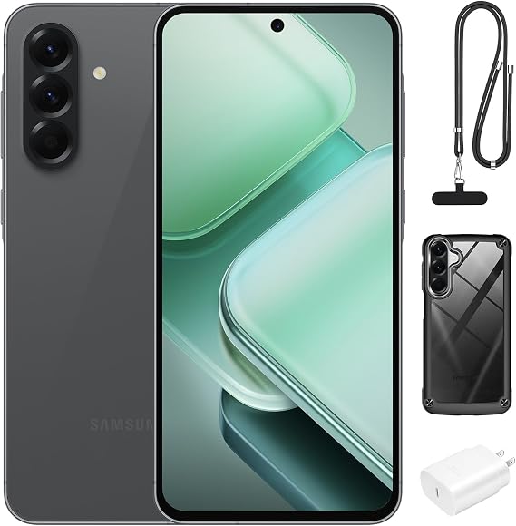 Samsung Galaxy A56 5G Unlocked Smartphone, 12GB RAM 256GB Storage, Android 15 Phone, 6.7" AMOLED, Quad Camera, 24Hr Battery, 2025 International Model, Graphite, Bundle 25W Fast Charger, Case & Lanyard