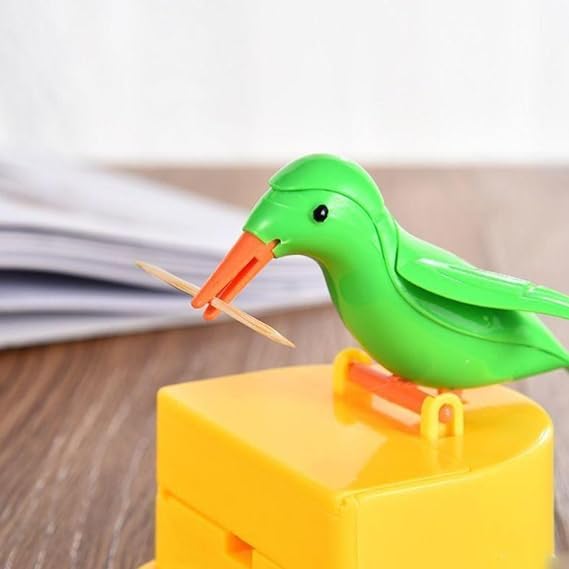 Bird toothpick box automatically pops up cute smart high-end Woodpecker toothpick canister (Green bird)