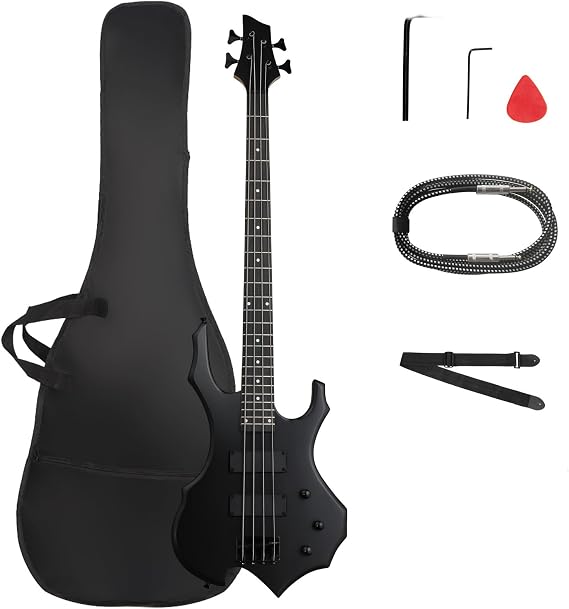 Ktaxon 4 String Electric Bass Guitar | Burning Fire Style Bass (Matte) | Precise Gear Tuning Machines, Comfort C Neck, Lightweight Body | Bass Bag, Cable, Strap, Wrench, Plectrum for Beginners