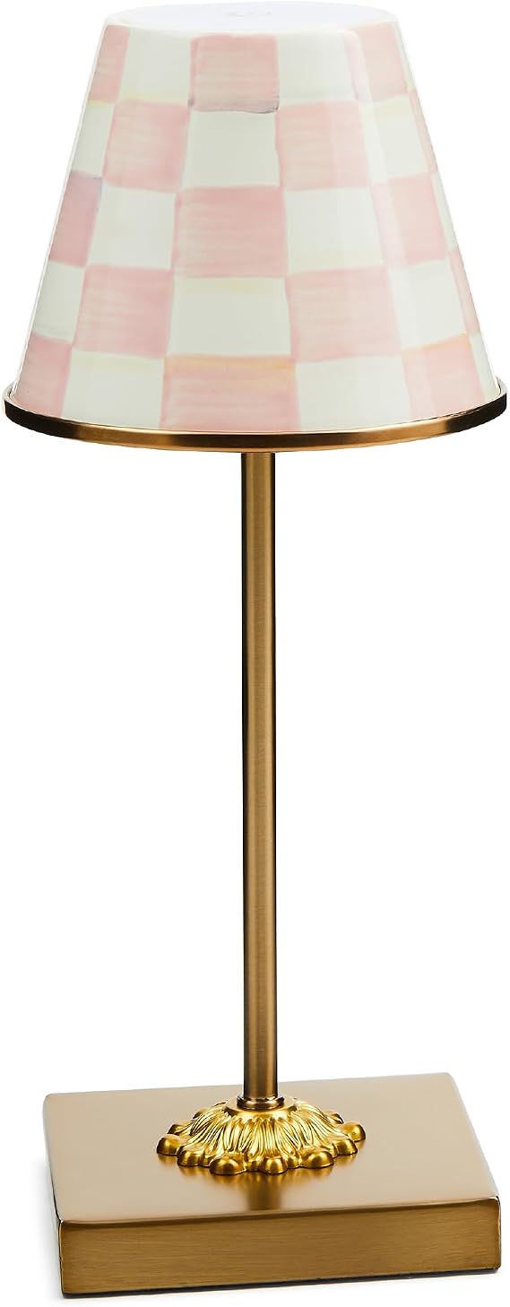 MACKENZIE-CHILDS LED Cafe Table Lamp, Pink-and-White Rosy Check
