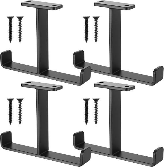 McBlast 4 Pcs Heavy Duty Double Arm Garage Hooks Black | Versatile Storage, Suits Ladders, Bikes, Garden Hoses. Strong Steel, Easy Assembly.