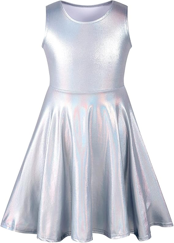 Girls Metallic Dresses Holographic Sparkly Shiny Party Dress Sleeveless Outfits