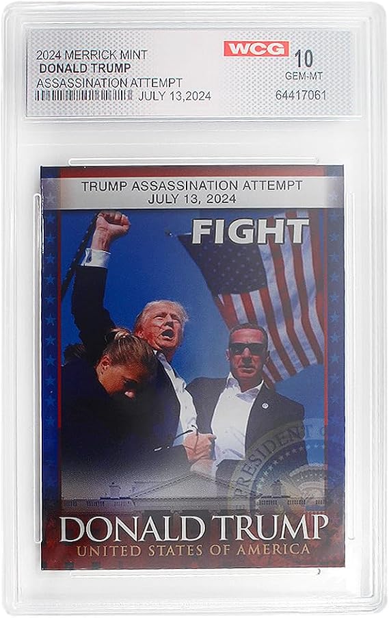 Trump Mugshot Collector Trading Card Graded Gem Mint 10 - Trump Collectibles Trump Gifts Trump 2025 Perfect Patriotic & Political Donald Trump Gifts for Trump Supporters (Donald Trump Fight)