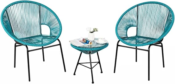 Acapulco Chair, All-Weather Wicker Indoor/Outdoor Round Lounge Chair Set of 2 by Modern Century Outdoor [CM-0109] (2 Piece, Turquoise)