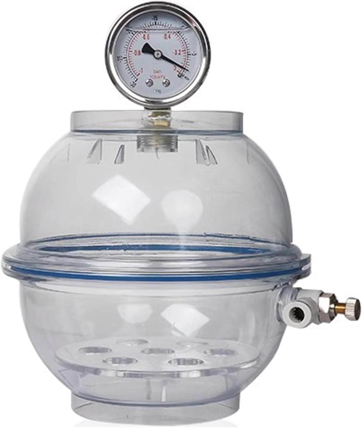 Vacuum Desiccator, Laboratory PC Vacuum Dryer Jar, with Pressure Gauge, Double Valve, Sealing Ring, for Drying Storage, Inert Gas Vacuum Storage