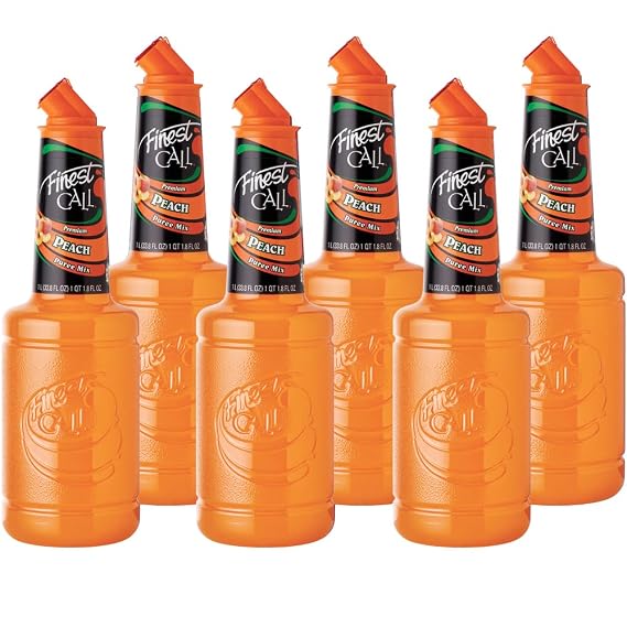 Finest Call Premium Peach Fruit Puree Drink Mix, 1 Liter Bottle, 6 Pack | Fresh, Juicy Peach Flavor Profile | Cocktails & Mocktails, Premium Ingredients, Consistent Quality, Easy Pour Spout