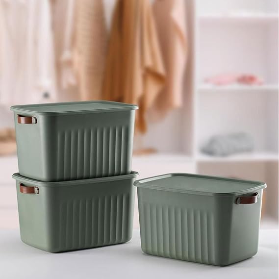 Deconox 1 Adet Düzenleyici Kapaklı Kutu, Dekoratif Saklama Kutusu, Organizer (35cm*25cm*22cm) YEŞİL 15 LİTRE