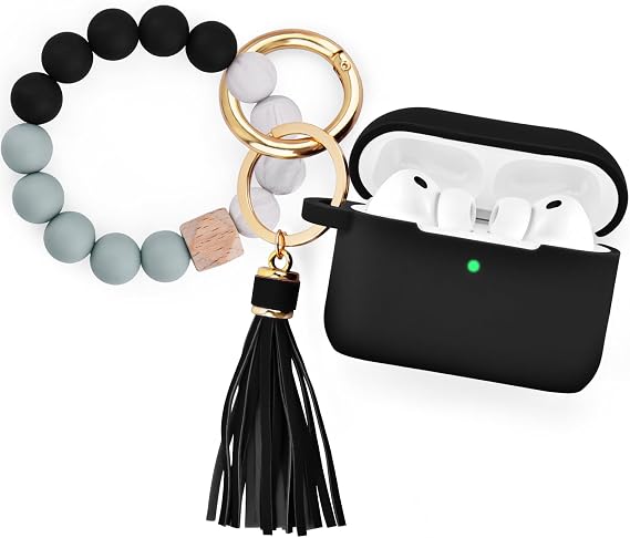 Filoto for AirPods Pro 3 Case (2025), Soft Silicone Protective Case Cover Compatible with Apple AirPods Pro 3rd Generation with Beaded Bracelet Keychain Accessories for Women Black