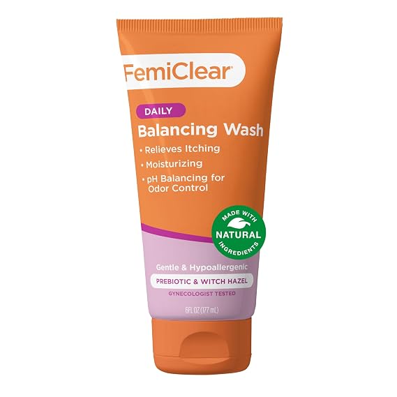 FemiClear Daily Balancing Feminine Wash, Soothing & Cleansing, 6 fl oz | Gynecologist Tested Intimate Wash For Itching, Irritated Skin & Odor, pH-Balanced, Natural & Organic Ingredients
