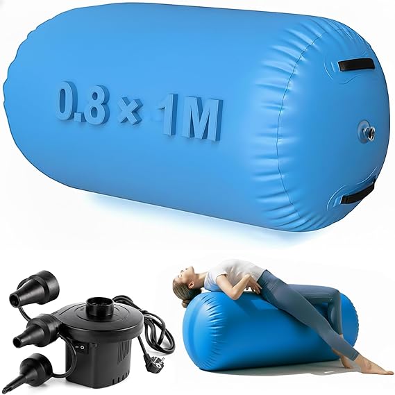 Air Roller Gymnastics Barrel with Pump, Inflatable Tumble Track Mat Gymnastics Equipment for Home Training, Tumbling, Yoga & Backflip Practice, Waterproof Air Tumbling Mat for Home & Studio