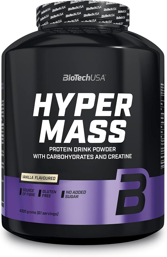 BioTechUSA Hyper Mass - Mass Gainer with Carbs & Protein Blend | Micronised Creatine | Gluten-Free, 4 kg, Vanilla