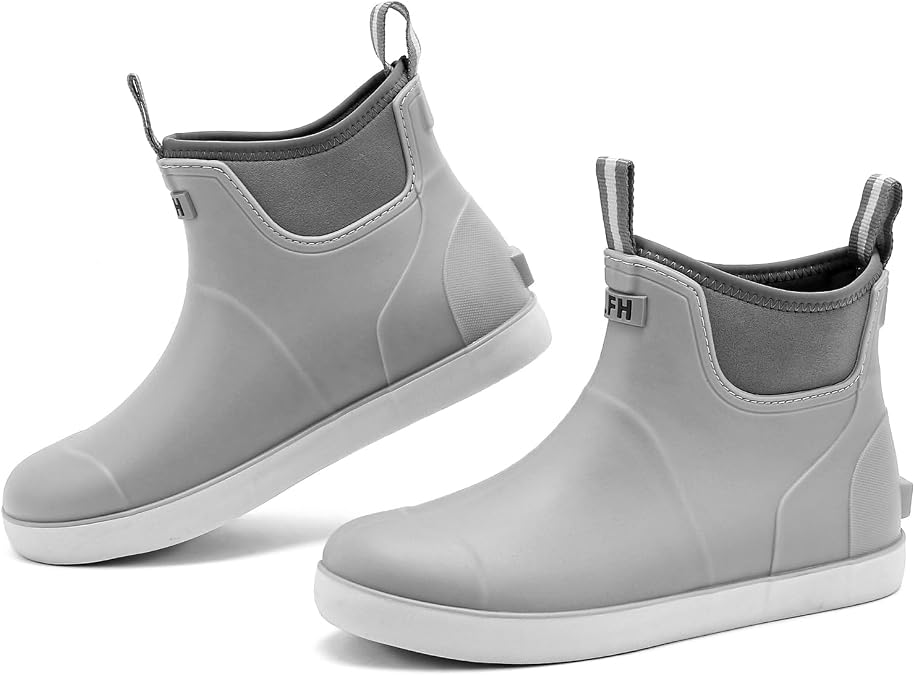 Deck Boots Mens, Rain Boots Anti-Slip Fishing Booties Waterproof Ankle Rain Shoes Rogue Wave Durable Rubber Boots Outdoor Footwear
