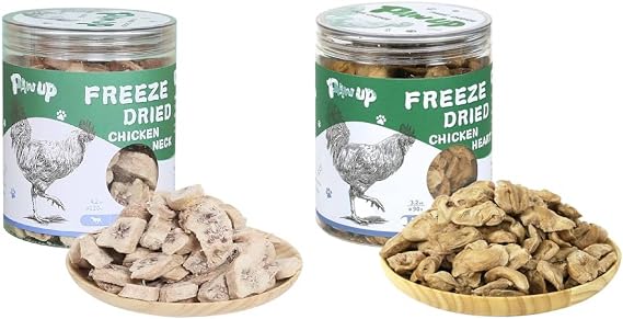 PAWUP Freeze Dried Chicken Necks, Freeze Dried Chicken Heart Pet Treats, High Protein Freeze-Dried Pet Food for Dogs, Cats, Fresh Ingredient