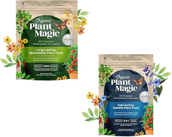 Organic Plant Magic Fast-Acting Soluble Plant Food All-Purpose Fertilizer Concentrate + Slow Release Granular Fertilizer Long-Lasting Plant Food Granules
