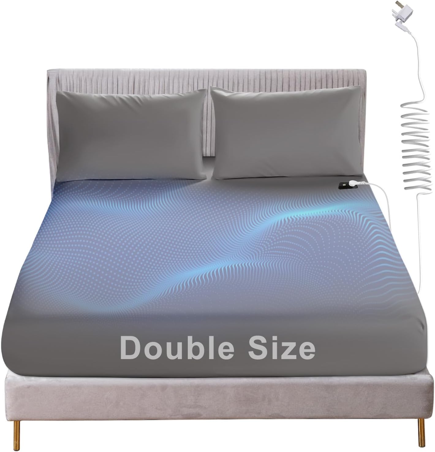 ConBlom Grounding Bed Sheet with UK Plug, Double Size Earthing Sheets, 5% Silver Fiber & 95% Cotton for Improving Sleep, Better Working and Help with Anxiety Gray, 135 x 190cm