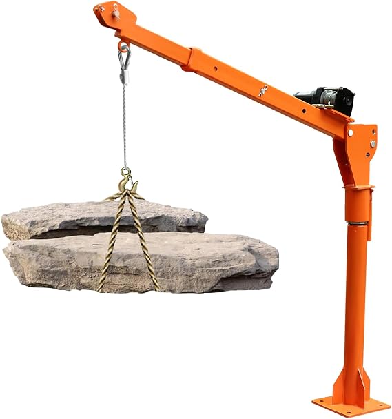 1100lbs Truck-Mounted Crane Hoist, Heavy Duty Adjustable Height with 12V Electric Winch Pickup Truck Jib Cranes, Electric Winch with Remote Control, for Lifting Goods, Wood