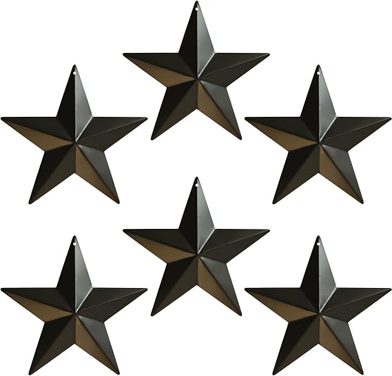 5.5" Barn Stars for Outside - Set of 6 Rusty Metal Stars for Crafts and Star Decor - Metal Star Wall Decor (Black)...