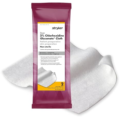 Stryker, Sage 2% Chlorhexidine Gluconate CHG Cloths, Total, 2 ct, 48 Wipes